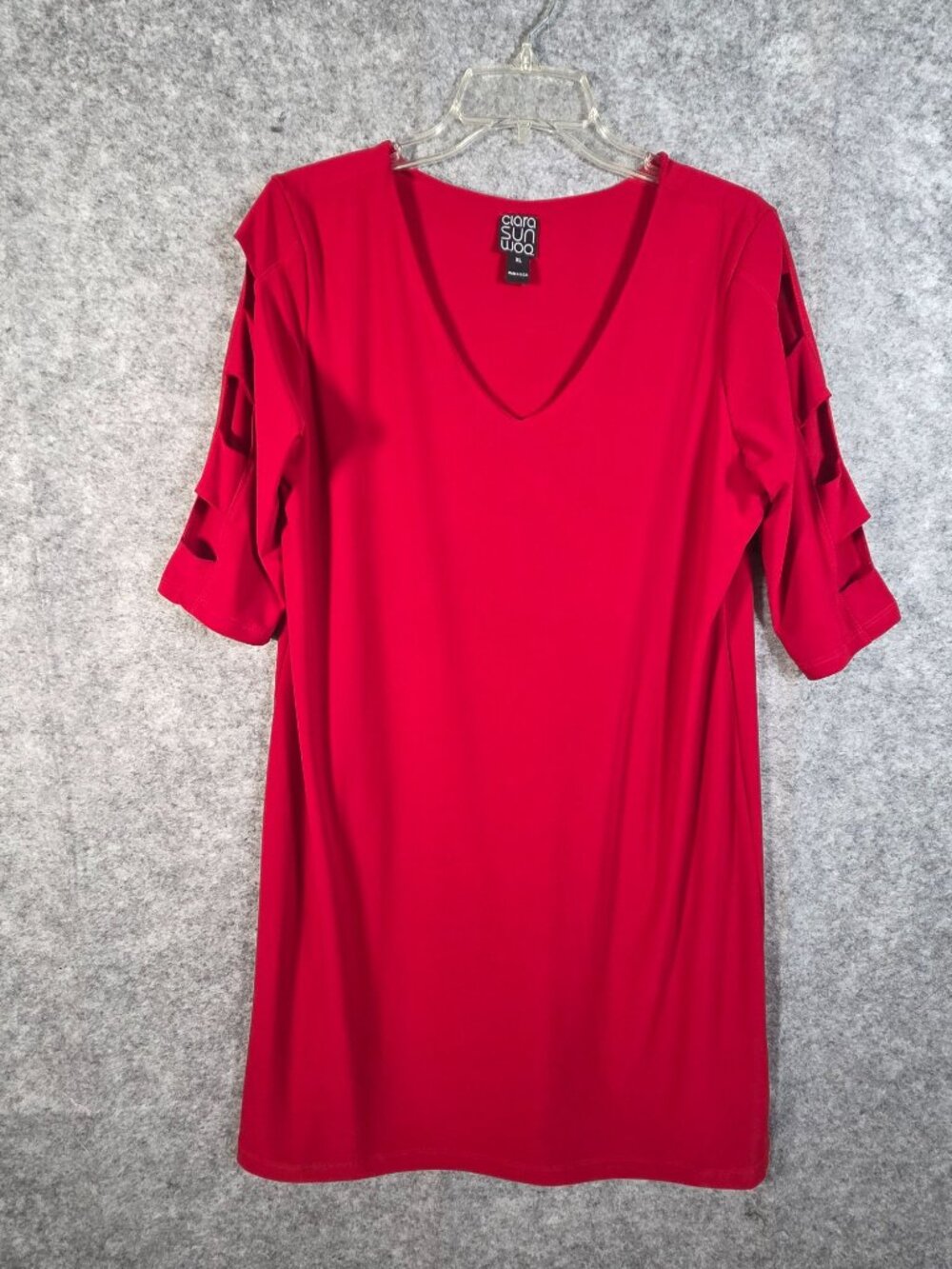 Ciara Sun Woo Red Cutout Sleeve Top XL V Neck Party Glam Blouse - Picture 2 of 8